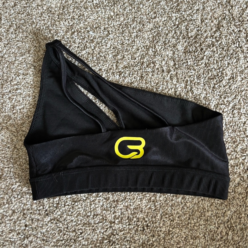Cyclebar Onzie Brand One Shoulder Sports Bra Black & Yellow Size M/